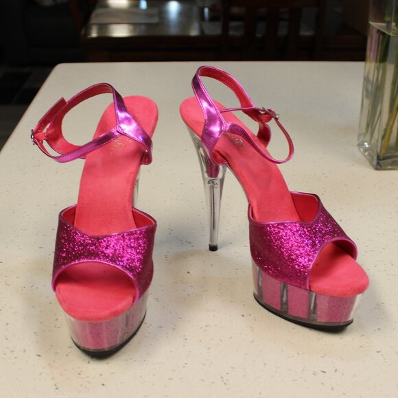 Pleaser Sparkle Pink Extreme Stiletto Platforms Size 13 - Picture 2 of 9